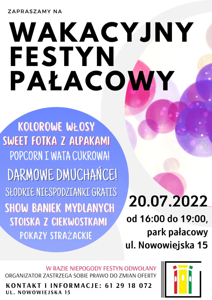 Wakacyjny Festyn pałacowy - plakat